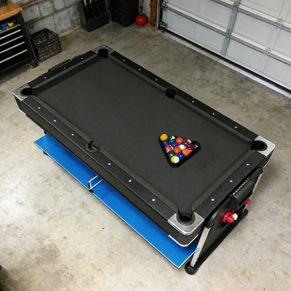 VERSA 4-IN-1 8FT Convertible Table Air Hockey, Pool Billiards, Dining, and Table Tennis for Billiard Game Rooms with Free Accessories - Black Felt - Image 3