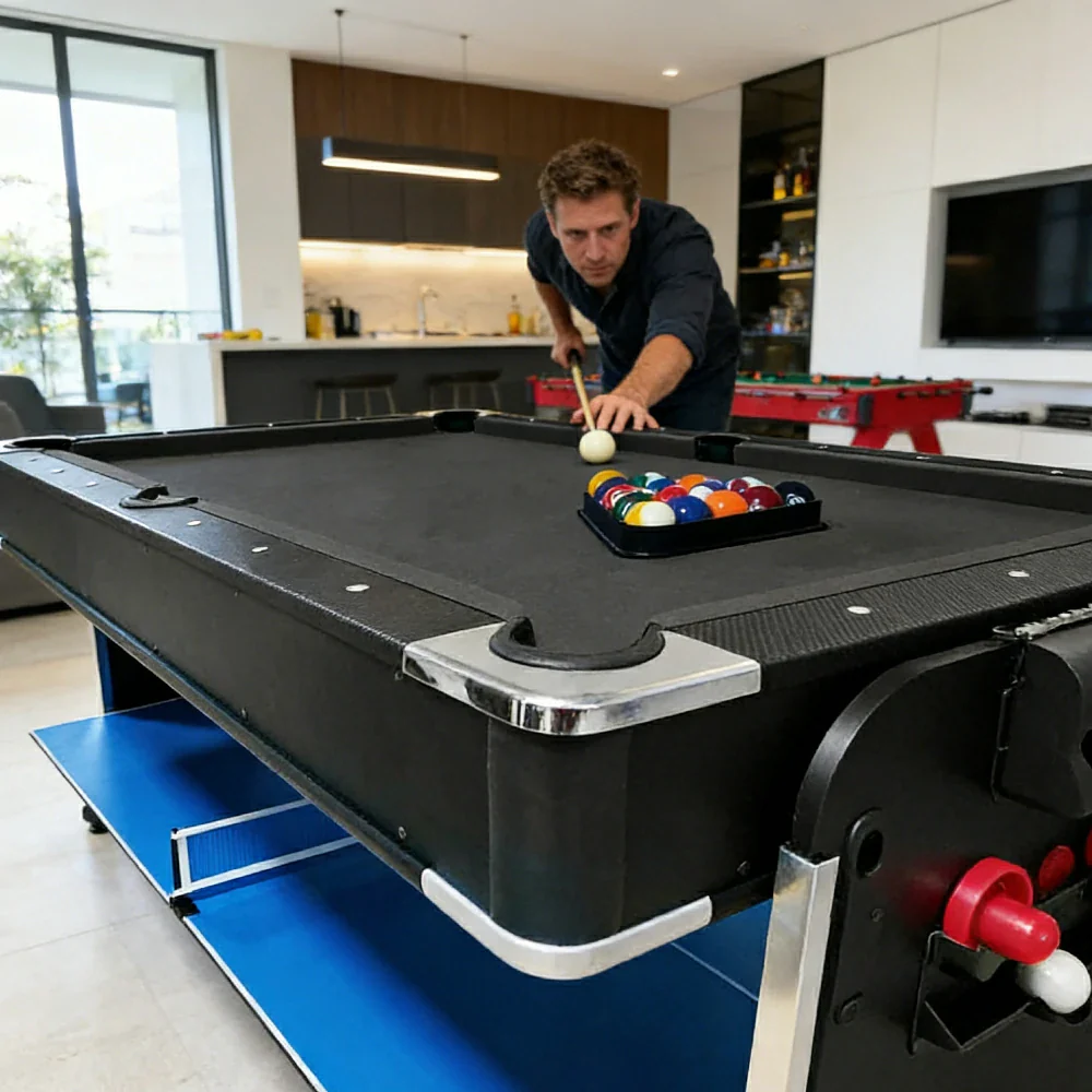 VERSA 4-IN-1 8FT Convertible Table Air Hockey, Pool Billiards, Dining, and Table Tennis for Billiard Game Rooms with Free Accessories - Black Felt - Image 4