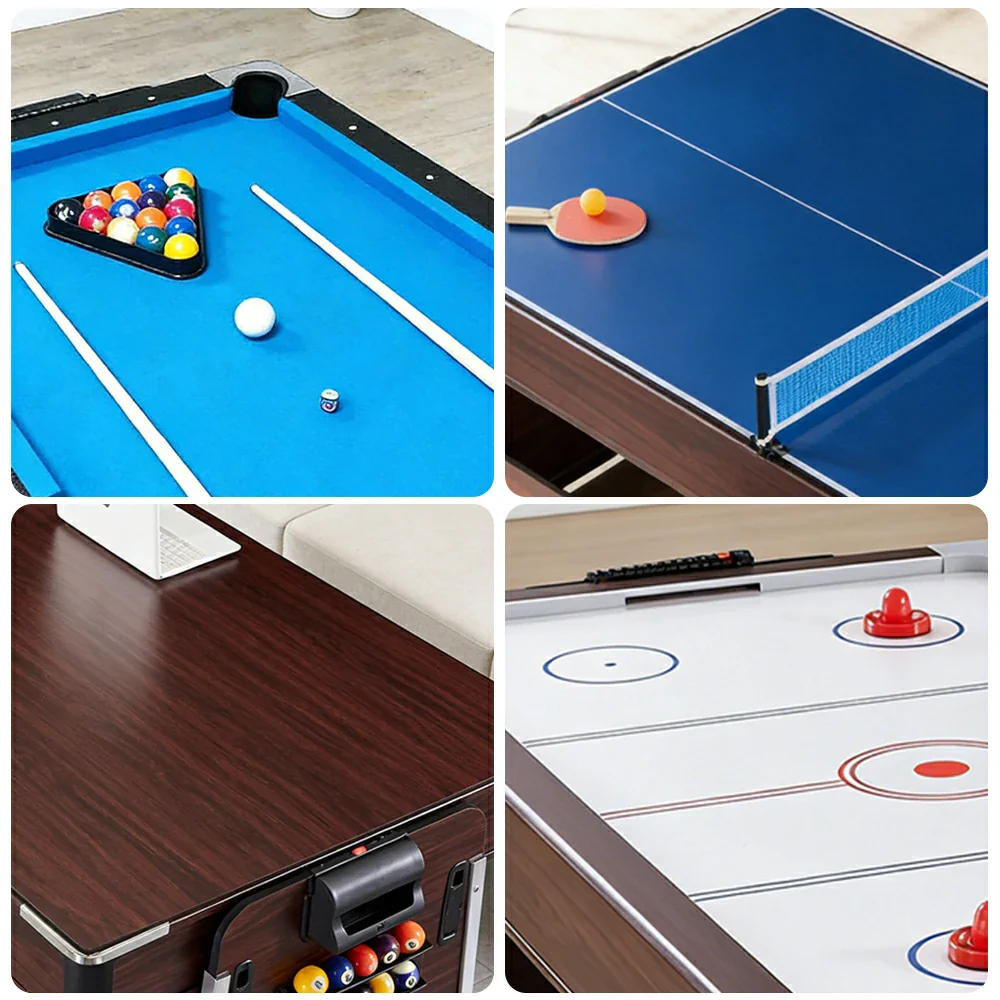 VERSA 4-IN-1 6FT Convertible Game Table - Air Hockey, Pool, Table Tennis & Dining, Space-Saving Black Frame, Free Accessories - Blue Felt - Image 4
