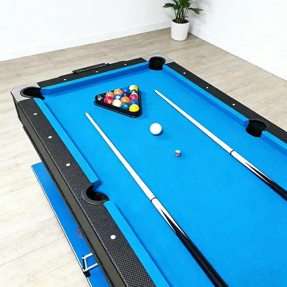 VERSA 4-IN-1 6FT Convertible Game Table - Air Hockey, Pool, Table Tennis & Dining, Space-Saving Black Frame, Free Accessories - Blue Felt - Image 5