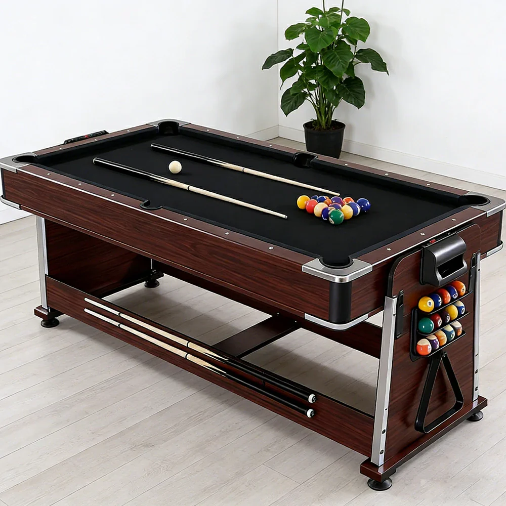 VERSA 4-IN-1 6FT Convertible Game Table - Air Hockey, Pool, Table Tennis & Dining, Space-Saving Brown Frame, Free Accessories - Black Felt - Image 3