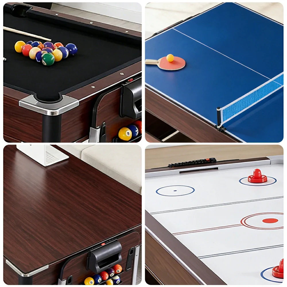 VERSA 4-IN-1 6FT Convertible Game Table - Air Hockey, Pool, Table Tennis & Dining, Space-Saving Brown Frame, Free Accessories - Black Felt - Image 4