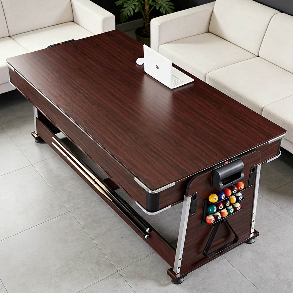 VERSA 4-IN-1 6FT Convertible Game Table - Air Hockey, Pool, Table Tennis & Dining, Space-Saving Brown Frame, Free Accessories - Black Felt - Image 7