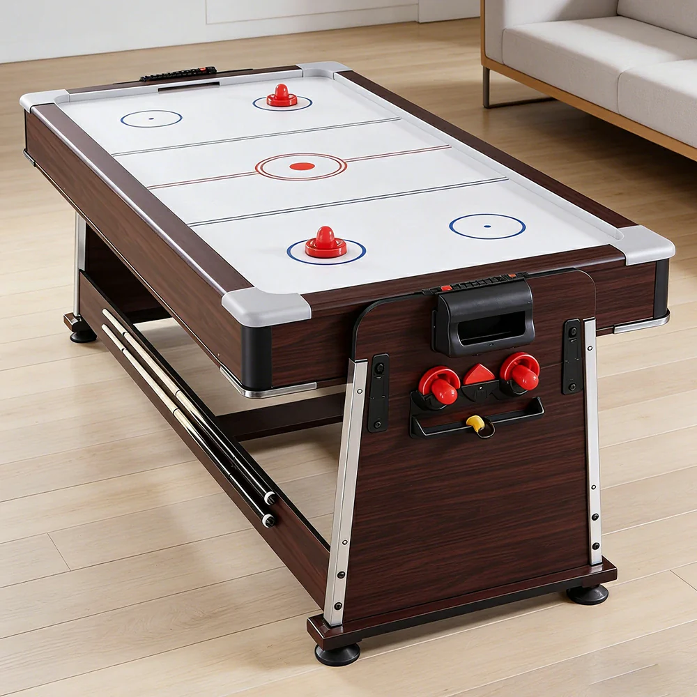 VERSA 4-IN-1 6FT Convertible Game Table - Air Hockey, Pool, Table Tennis & Dining, Space-Saving Brown Frame, Free Accessories - Green Felt - Image 13