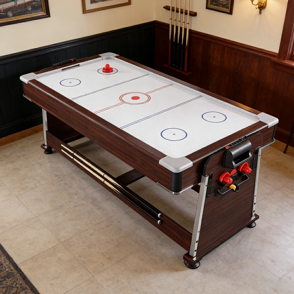 VERSA 4-IN-1 7/8FT Convertible Table with Brown Frame for Air Hockey, Pool Billiards, Dining, and Table Tennis with Free Accessories - Green Felt - Image 10