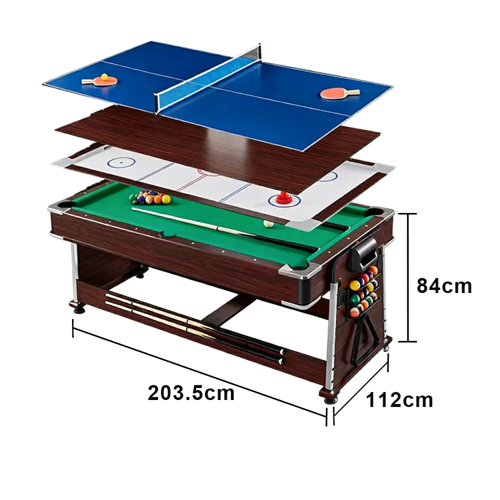VERSA 4-IN-1 7/8FT Convertible Table with Brown Frame for Air Hockey, Pool Billiards, Dining, and Table Tennis with Free Accessories - Green Felt - Image 11