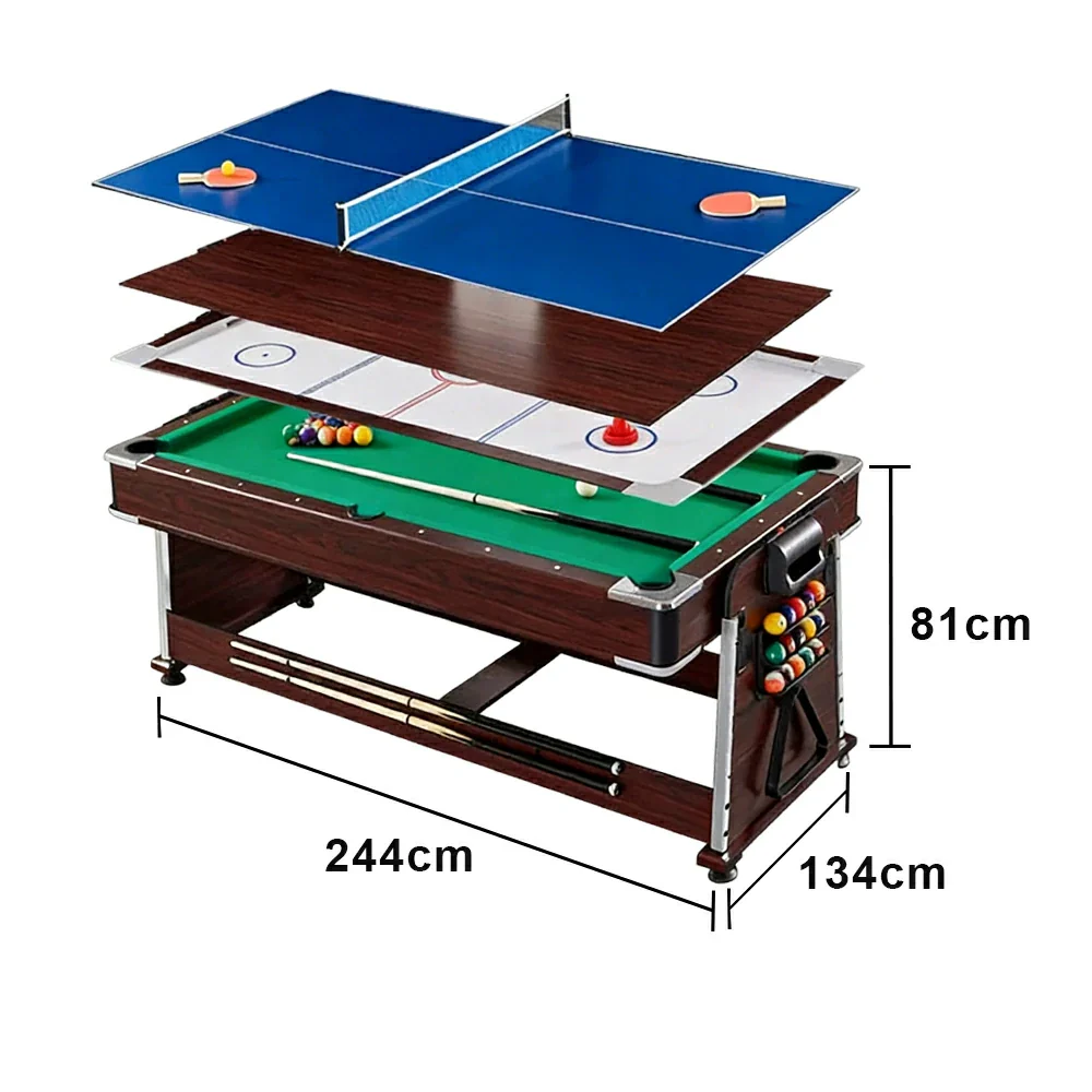 VERSA 4-IN-1 7/8FT Convertible Table with Brown Frame for Air Hockey, Pool Billiards, Dining, and Table Tennis with Free Accessories - Green Felt - Image 12