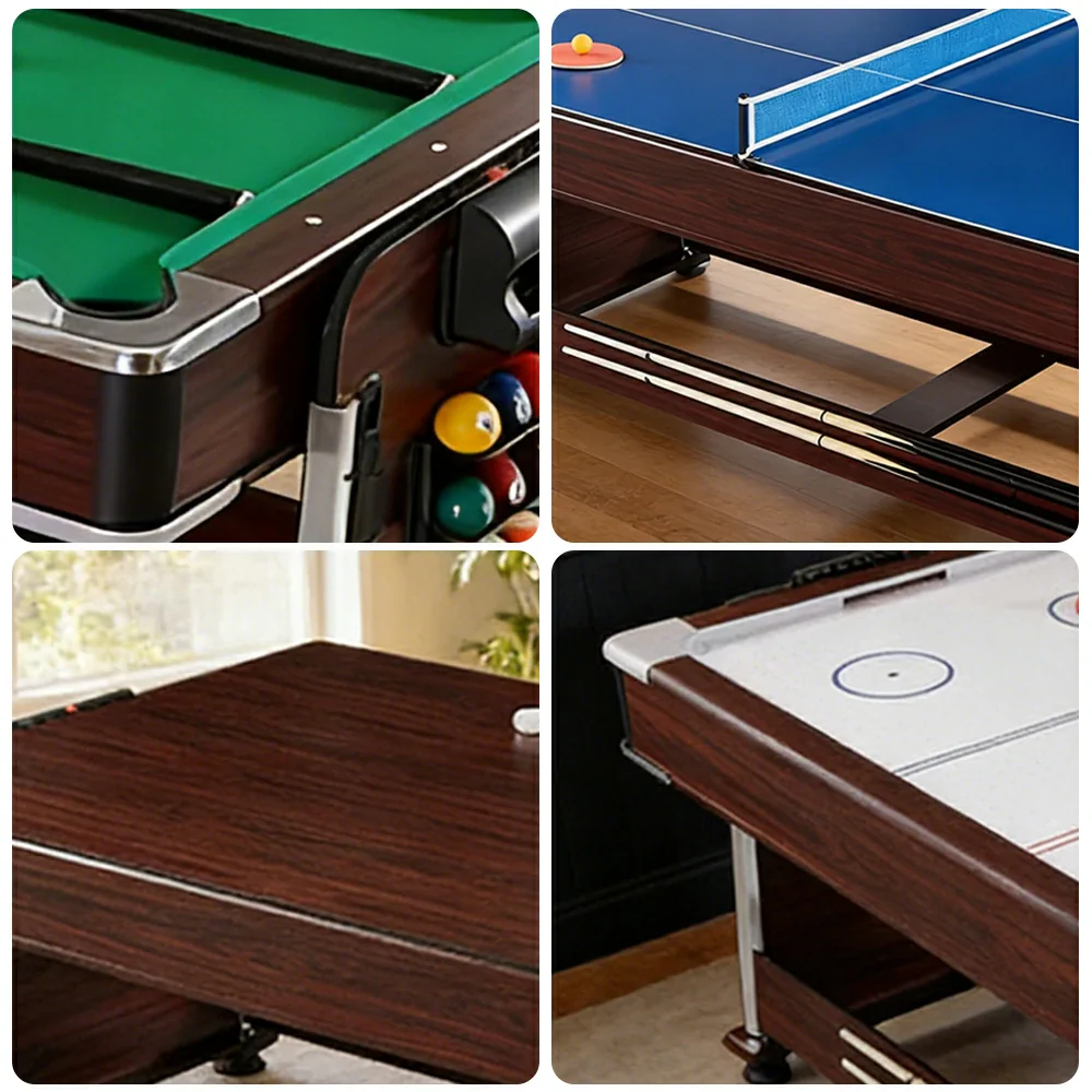 VERSA 4-IN-1 7/8FT Convertible Table with Brown Frame for Air Hockey, Pool Billiards, Dining, and Table Tennis with Free Accessories - Green Felt - Image 4