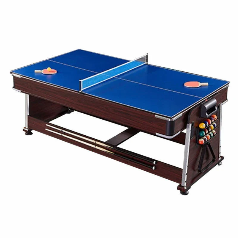 VERSA 4-IN-1 7/8FT Convertible Table with Brown Frame for Air Hockey, Pool Billiards, Dining, and Table Tennis with Free Accessories - Green Felt - Image 5