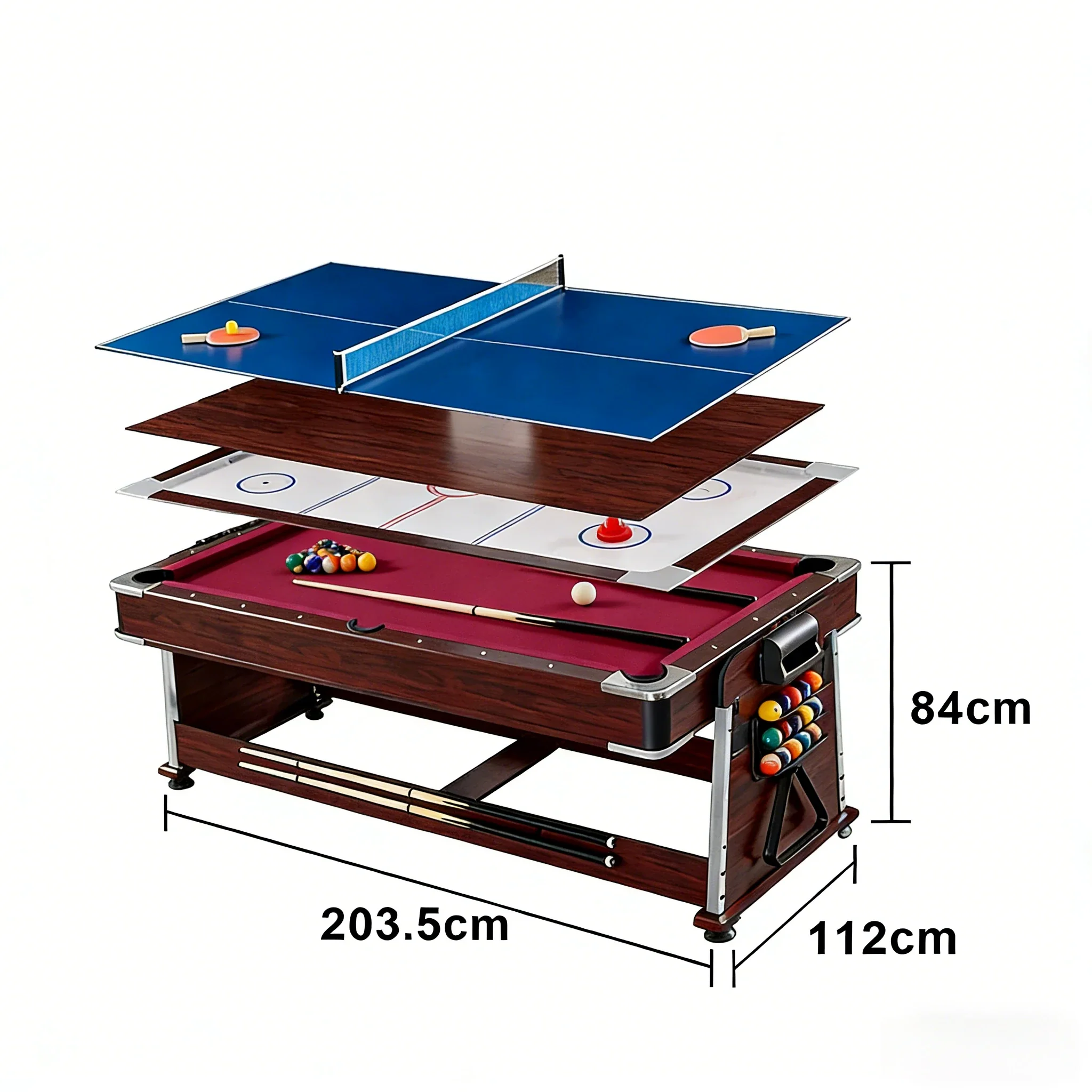 VERSA 4-IN-1 7/8FT Convertible Table with Brown Frame for Air Hockey, Pool Billiards, Dining, and Table Tennis with Free Accessories - Red Felt - Image 12