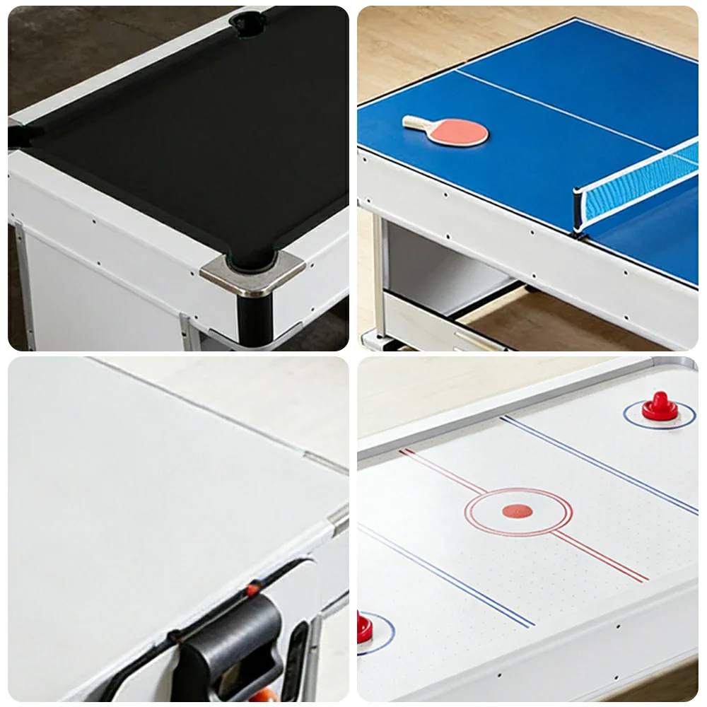 VERSA NEW 2026 UPGRADE MODEL 4-IN-1 6FT Convertible Game Table – Air Hockey, Pool, Table Tennis & Dining, Space-Saving White Frame, Free Accessories - Black Felt - Image 4