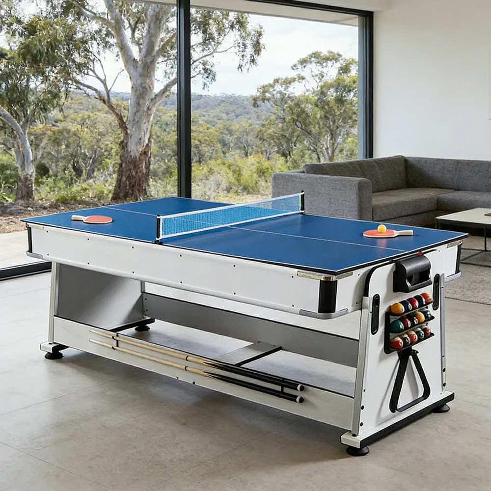 VERSA NEW 2026 UPGRADE MODEL 4-IN-1 6FT Convertible Game Table – Air Hockey, Pool, Table Tennis & Dining, Space-Saving White Frame, Free Accessories - Blue Felt - Image 11