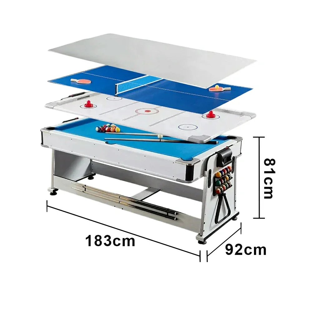 VERSA NEW 2026 UPGRADE MODEL 4-IN-1 6FT Convertible Game Table – Air Hockey, Pool, Table Tennis & Dining, Space-Saving White Frame, Free Accessories - Blue Felt - Image 15