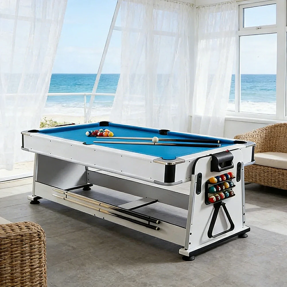 VERSA NEW 2026 UPGRADE MODEL 4-IN-1 6FT Convertible Game Table – Air Hockey, Pool, Table Tennis & Dining, Space-Saving White Frame, Free Accessories - Blue Felt - Image 3