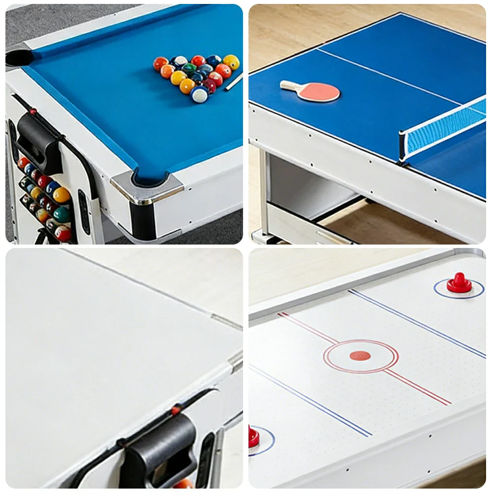 VERSA NEW 2026 UPGRADE MODEL 4-IN-1 6FT Convertible Game Table – Air Hockey, Pool, Table Tennis & Dining, Space-Saving White Frame, Free Accessories - Blue Felt - Image 4