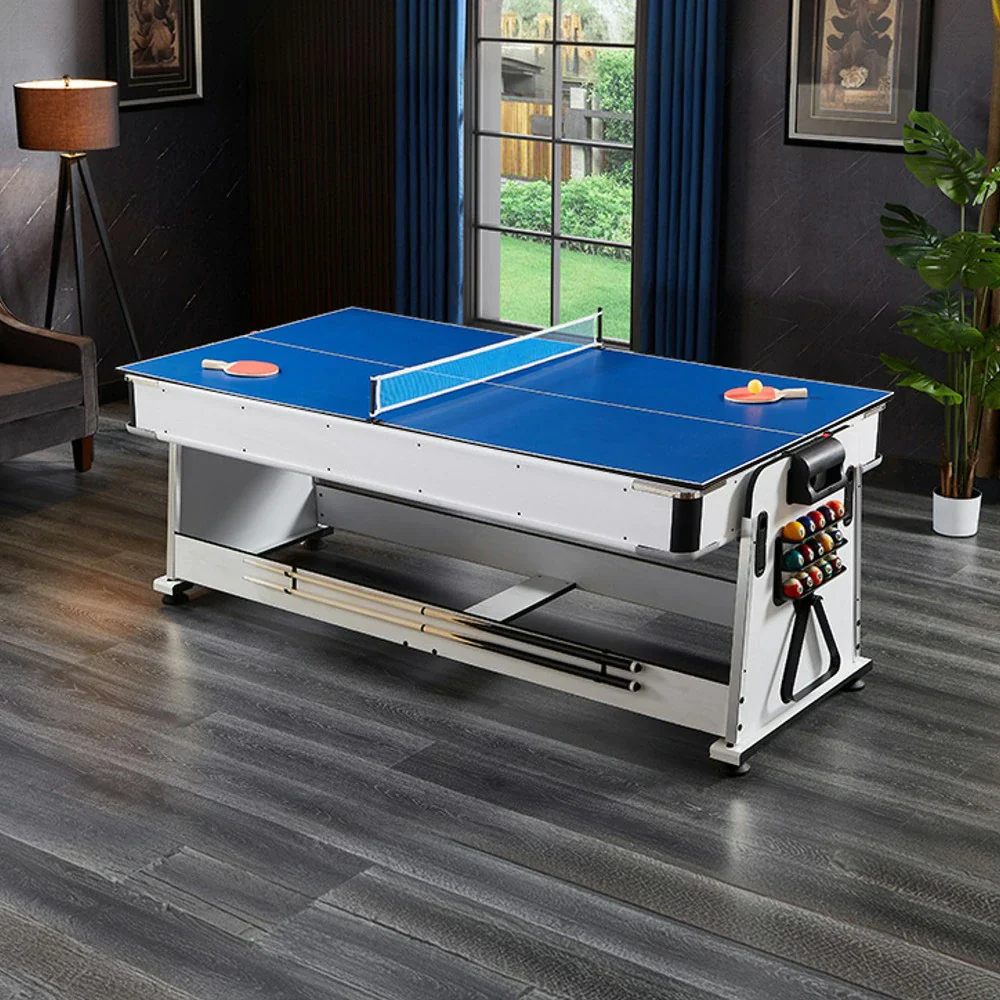 VERSA NEW 2026 UPGRADE MODEL 4-IN-1 7/8FT Convertible Table with White Frame for Air Hockey, Pool Billiards, Dining, and Table Tennis with Free Accessories - Green Felt - Image 10