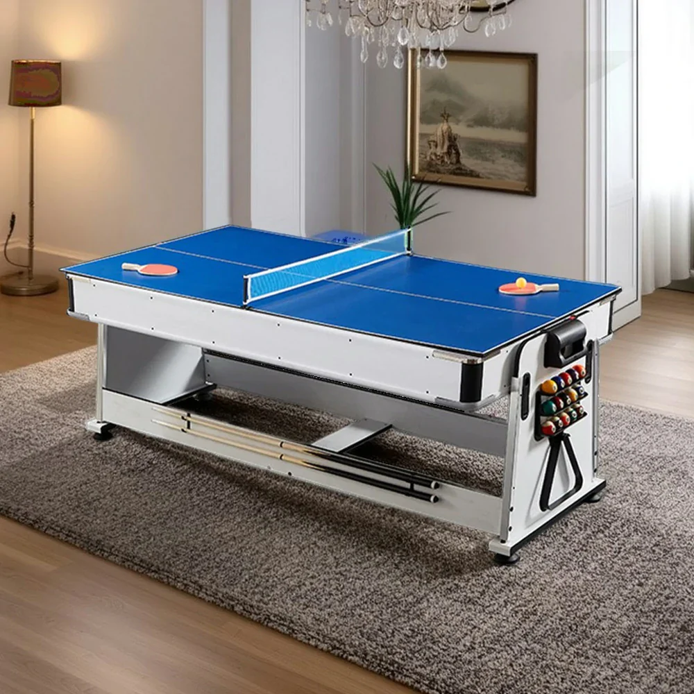 VERSA NEW 2026 UPGRADE MODEL 4-IN-1 7/8FT Convertible Table with White Frame for Air Hockey, Pool Billiards, Dining, and Table Tennis with Free Accessories - Green Felt - Image 11