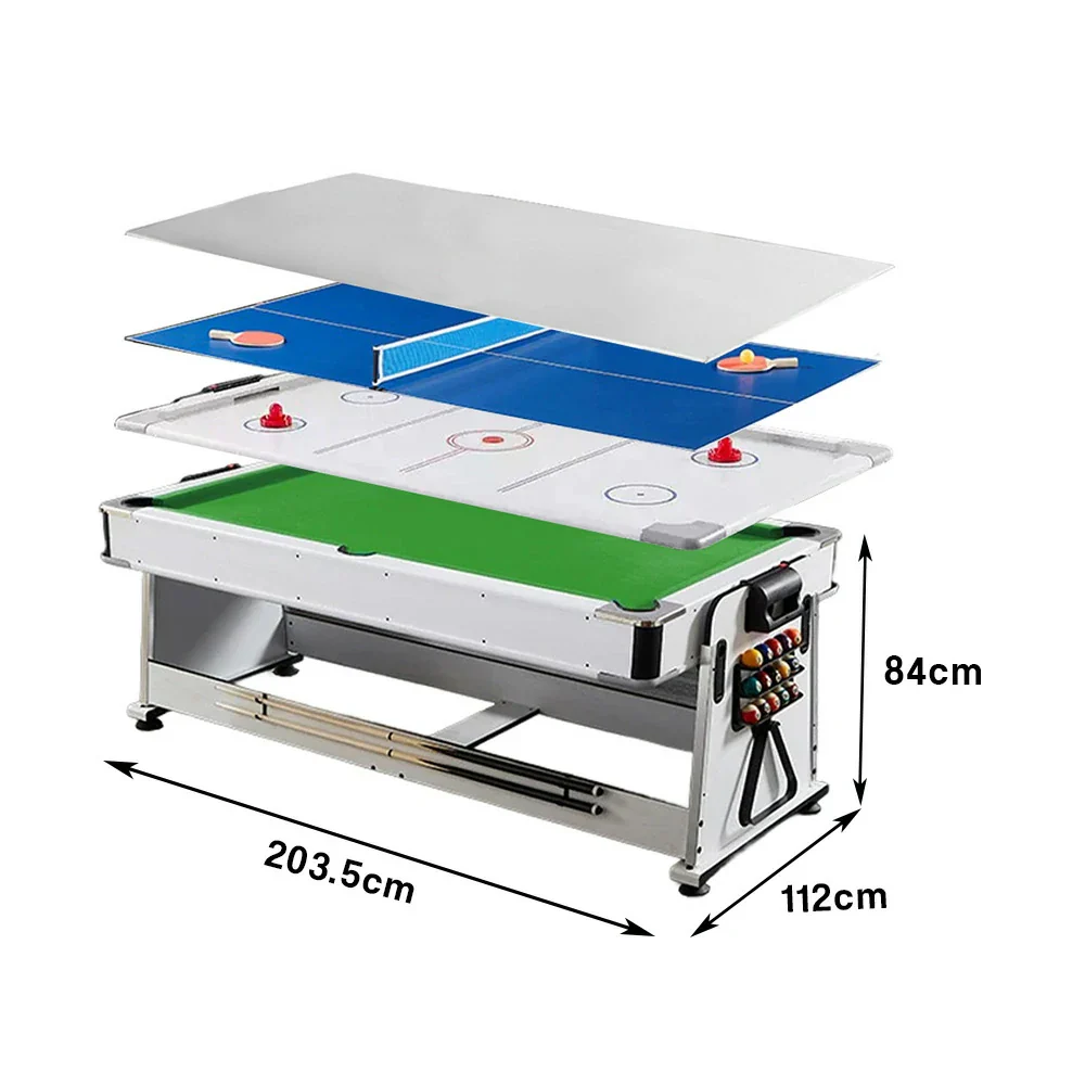 VERSA NEW 2026 UPGRADE MODEL 4-IN-1 7/8FT Convertible Table with White Frame for Air Hockey, Pool Billiards, Dining, and Table Tennis with Free Accessories - Green Felt - Image 16