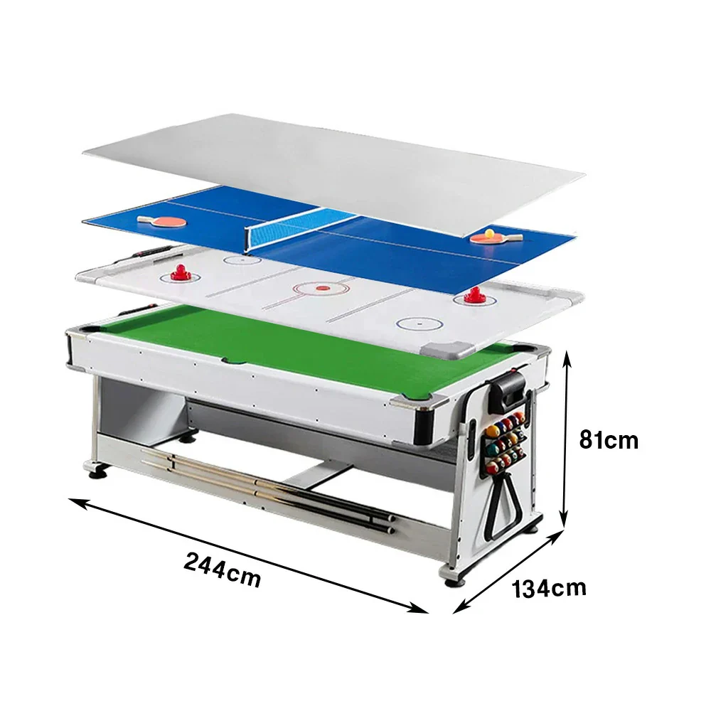 VERSA NEW 2026 UPGRADE MODEL 4-IN-1 7/8FT Convertible Table with White Frame for Air Hockey, Pool Billiards, Dining, and Table Tennis with Free Accessories - Green Felt - Image 17