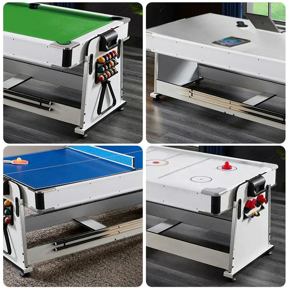 VERSA NEW 2026 UPGRADE MODEL 4-IN-1 7/8FT Convertible Table with White Frame for Air Hockey, Pool Billiards, Dining, and Table Tennis with Free Accessories - Green Felt - Image 4