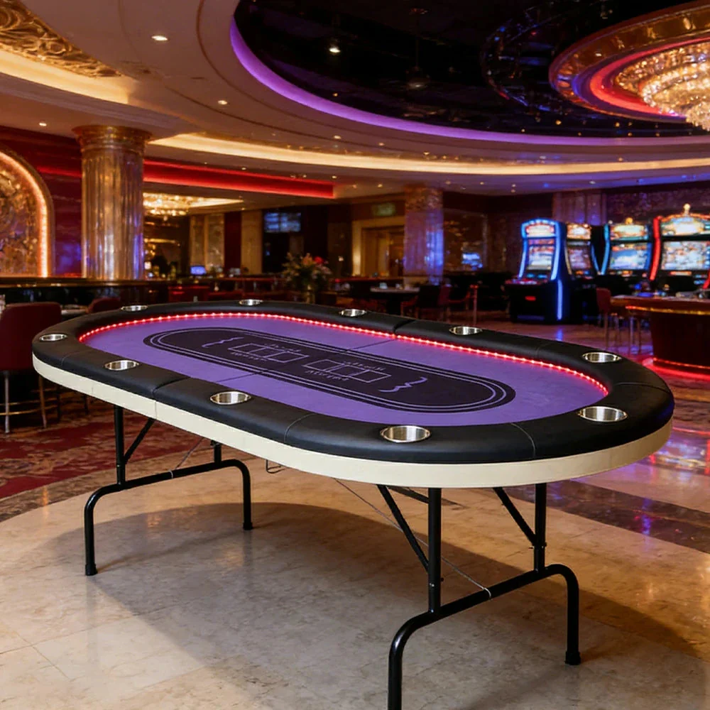 VERSA PK018 7FT LED-Lit Foldable Poker Table with Cup Holders - Seats 10 Players - Image 2