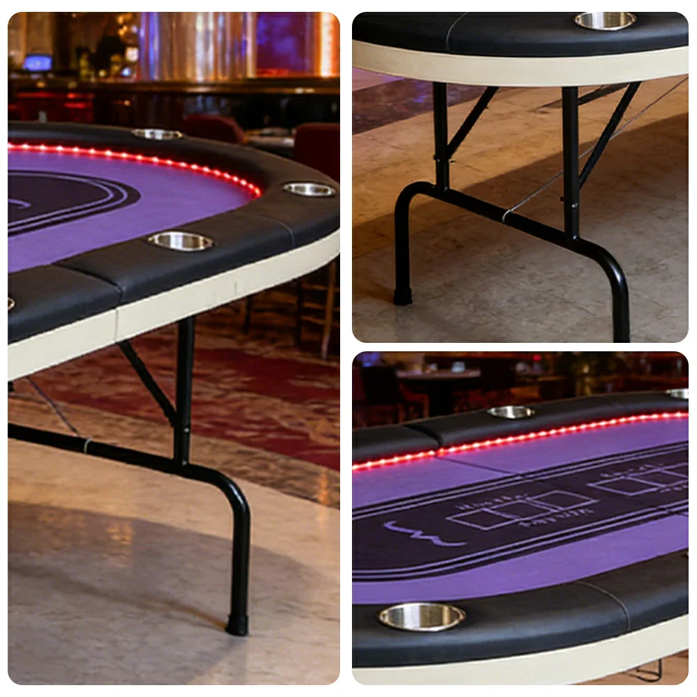 VERSA PK018 7FT LED-Lit Foldable Poker Table with Cup Holders - Seats 10 Players - Image 3