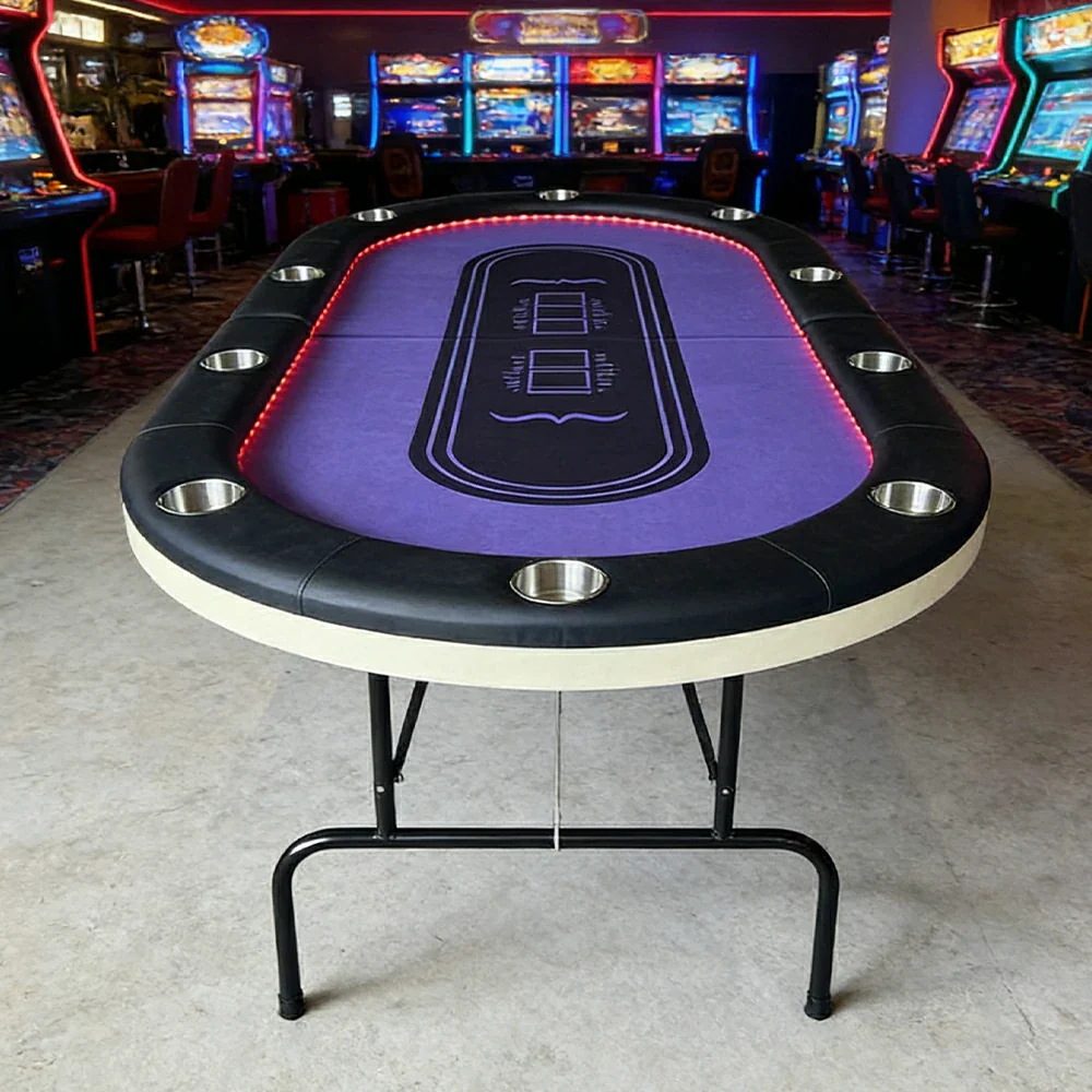VERSA PK018 7FT LED-Lit Foldable Poker Table with Cup Holders - Seats 10 Players - Image 4