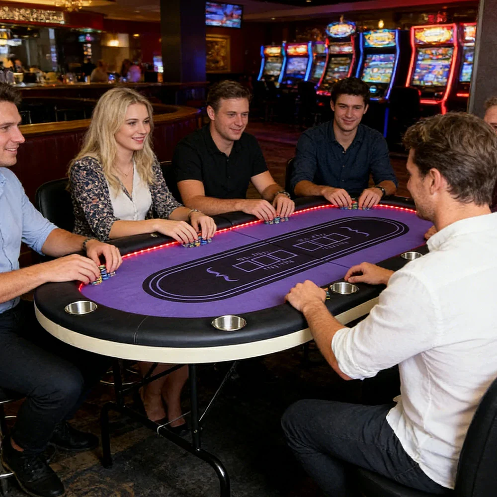VERSA PK018 7FT LED-Lit Foldable Poker Table with Cup Holders - Seats 10 Players - Image 5
