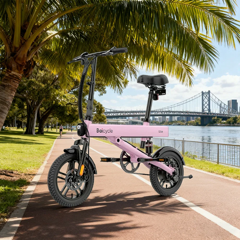 VOLTUS Folding Electric Bike 36V400W Brushless Motor Aluminium Alloy Frame Dual Suspension Dual Disc Brakes with Comfort Saddle Upgrade - Pink - Image 4