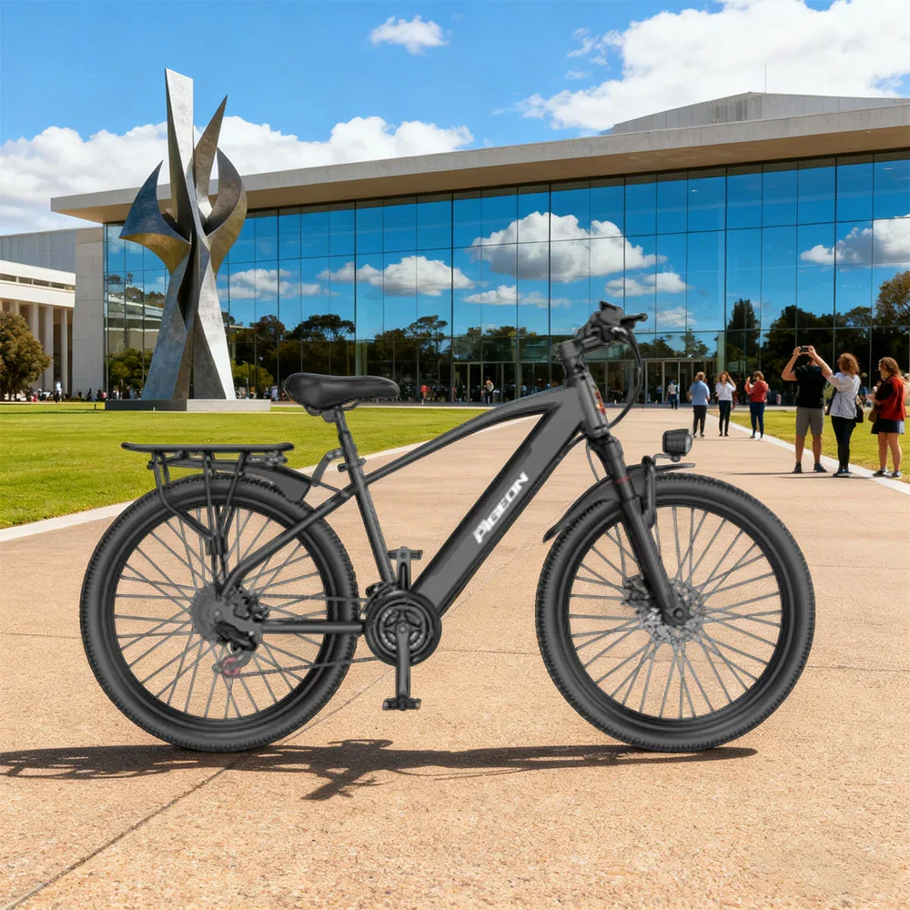 VOLTUS Electric Bike Carbon Alloy Frame Shimano 7-Speed 26-Inch Spoked Wheels with Dual Suspension and Removable Lithium Battery - Black - Image 4