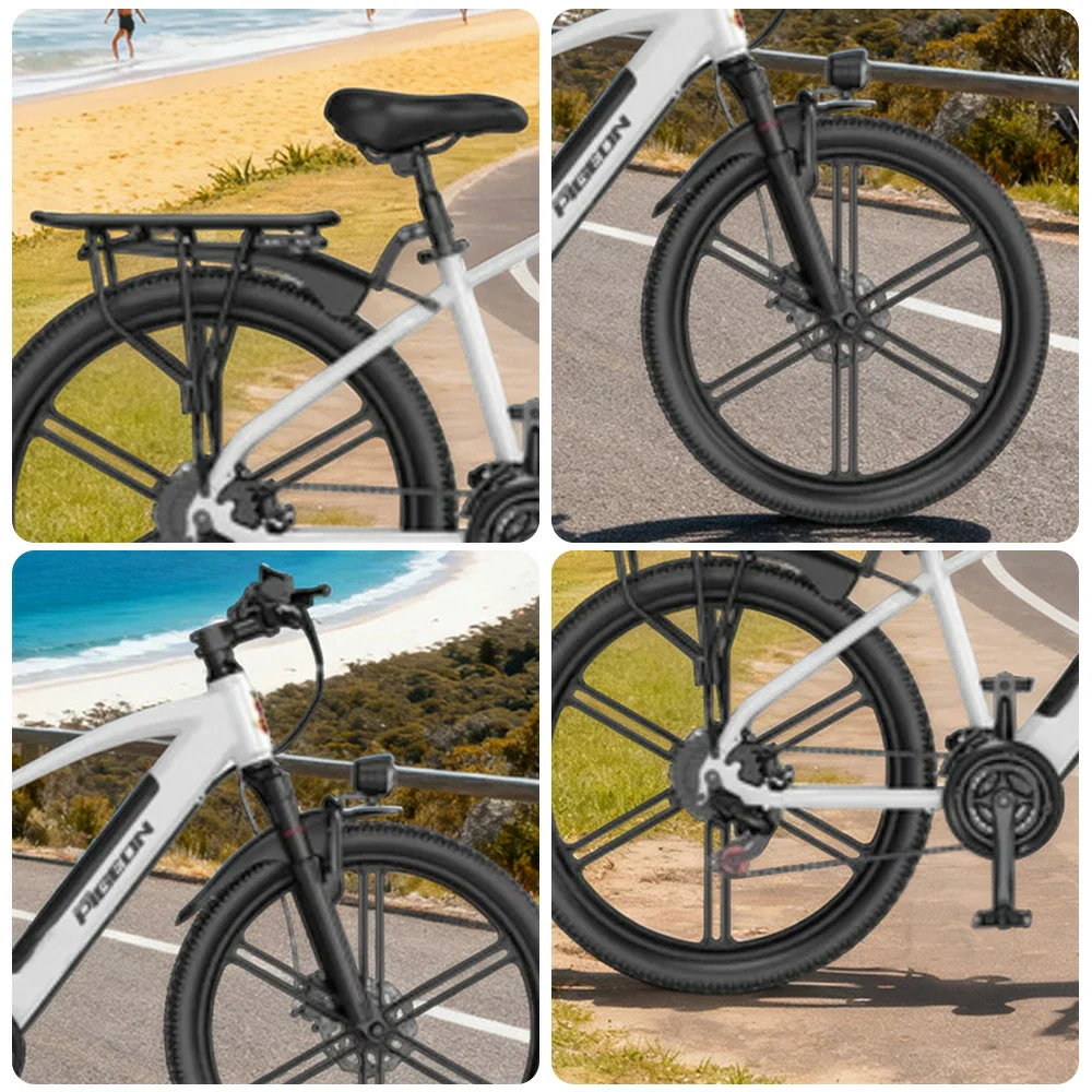 VOLTUS Electric Bike Carbon Alloy Frame Shimano 7-Speed 26-Inch Magnesium Alloy Integrated Wheels with Dual Suspension and Removable Lithium Battery - White - Image 3