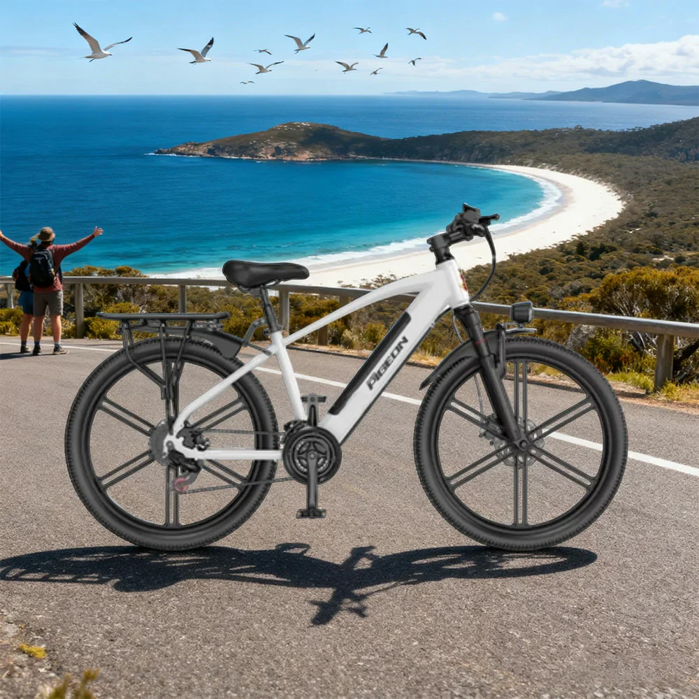 VOLTUS Electric Bike Carbon Alloy Frame Shimano 7-Speed 26-Inch Magnesium Alloy Integrated Wheels with Dual Suspension and Removable Lithium Battery - White - Image 4