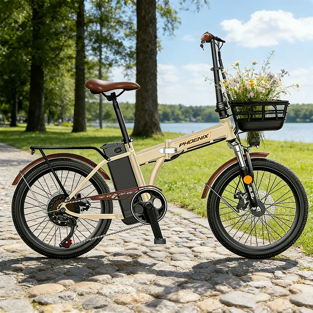 VOLTUS Electric Bike 48V 15/20AH Lithium Battery, High-Torque Motor, Dual Disc Brakes, Carbon Steel Frame, Quick-Fold Design, 20-Inch Spoke Wheels - Beige - Image 2