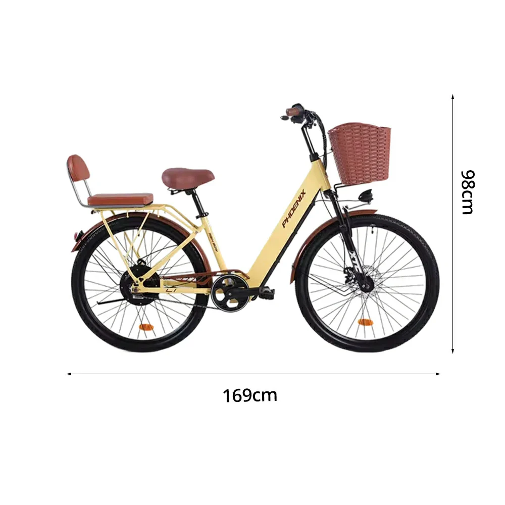 VOLTUS Electric Bike 36V 15/20AH Motor, Single-Speed, High-Carbon Steel Frame, Lithium Battery, Disc Brakes, 26-Inch Wheels - Yellow - Image 5