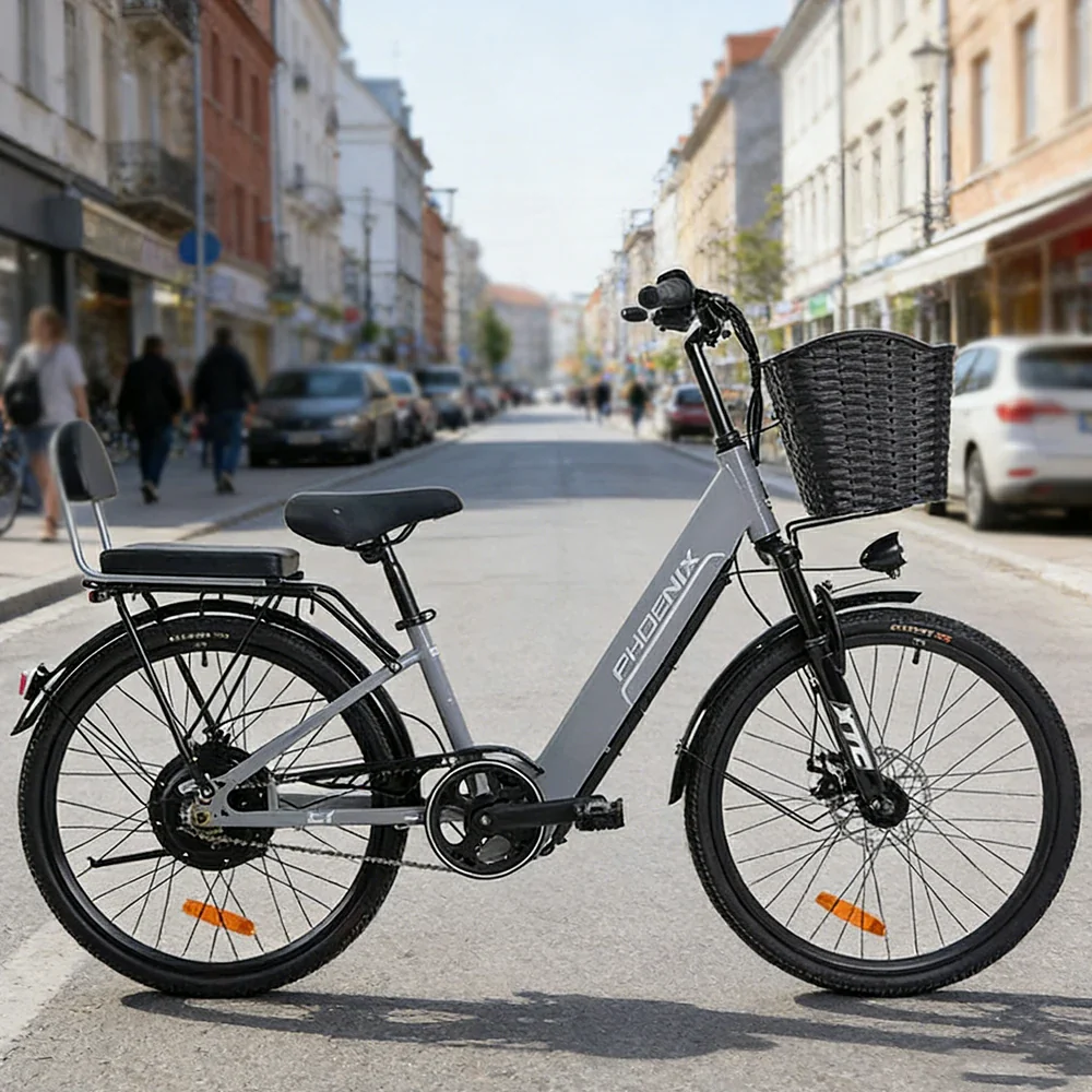 VOLTUS Electric Bike 36V 15/20AH Motor, Single-Speed, High-Carbon Steel Frame, Lithium Battery, Disc Brakes, 26-Inch Wheels - Grey - Image 4