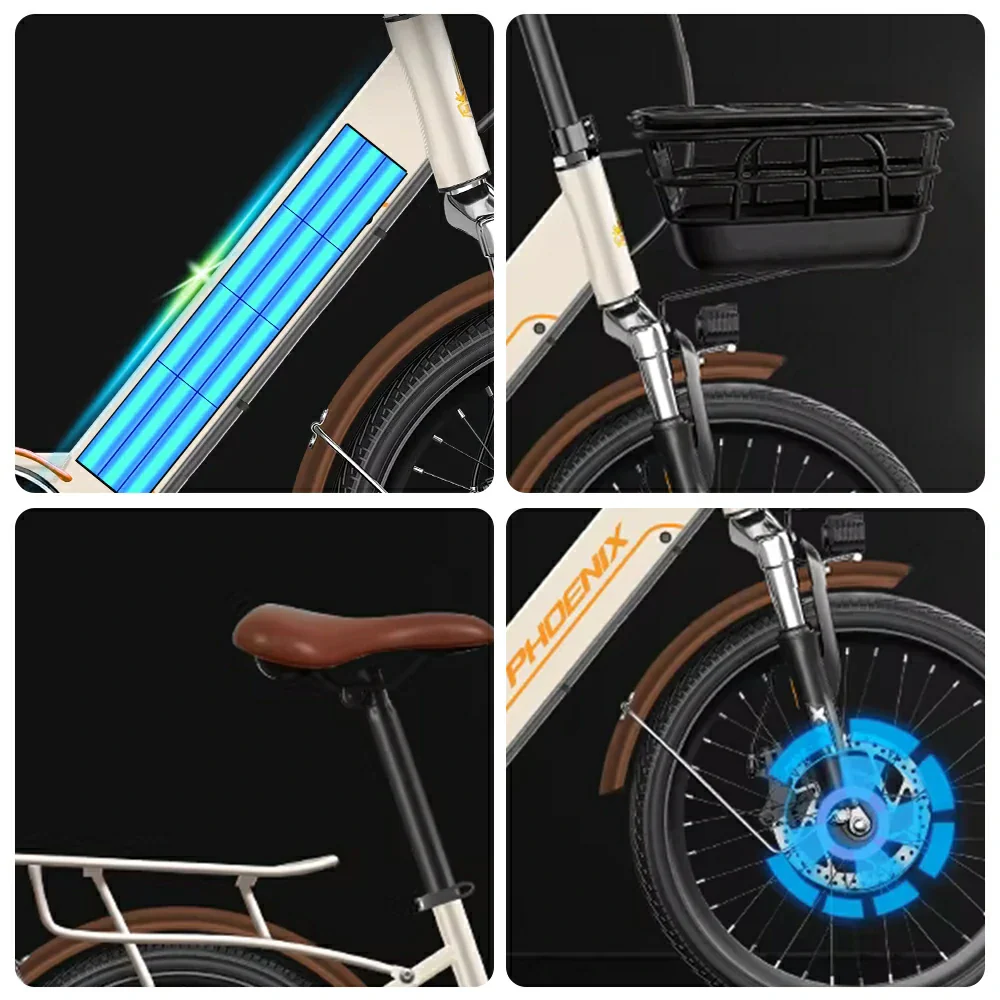 VOLTUS 20-Inch Electric Bike, 350W Rear Motor, Dual Disc Brakes, High Carbon Steel Frame, Spoked Wheels, Hidden Waterproof Battery with Rear Rack - Beige - Image 3