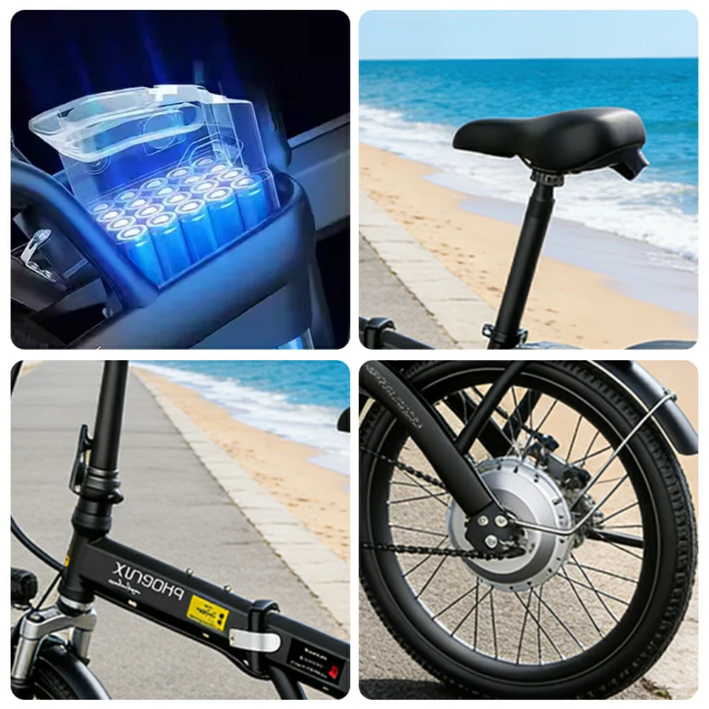 VOLTUS Folding Electric Bike, 48V Battery, Brushless Motor, Dual Disc Brakes, High Carbon Steel Frame, LCD Display, Spoked Wheels - Black - Image 3