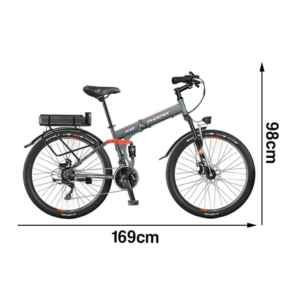 VOLTUS 26-Inch Folding Electric Bike, 48V400W Motor, 21-Speed Gears, High Carbon Steel Frame, Rear Rack Battery, Dual Suspension, Spoked Wheels - Image 5