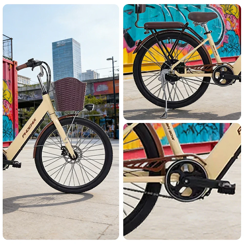 VOLTUS 26-Inch Electric Bike, 36V350W Motor, Dual Disc Brakes, High Carbon Steel Frame, Large Front Basket - Beige - Image 3