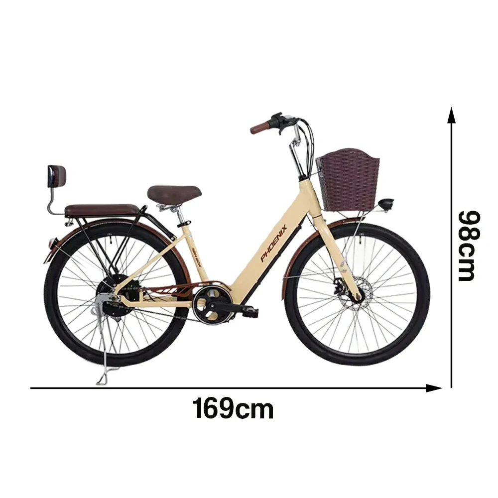 VOLTUS 26-Inch Electric Bike, 36V350W Motor, Dual Disc Brakes, High Carbon Steel Frame, Large Front Basket - Beige - Image 5