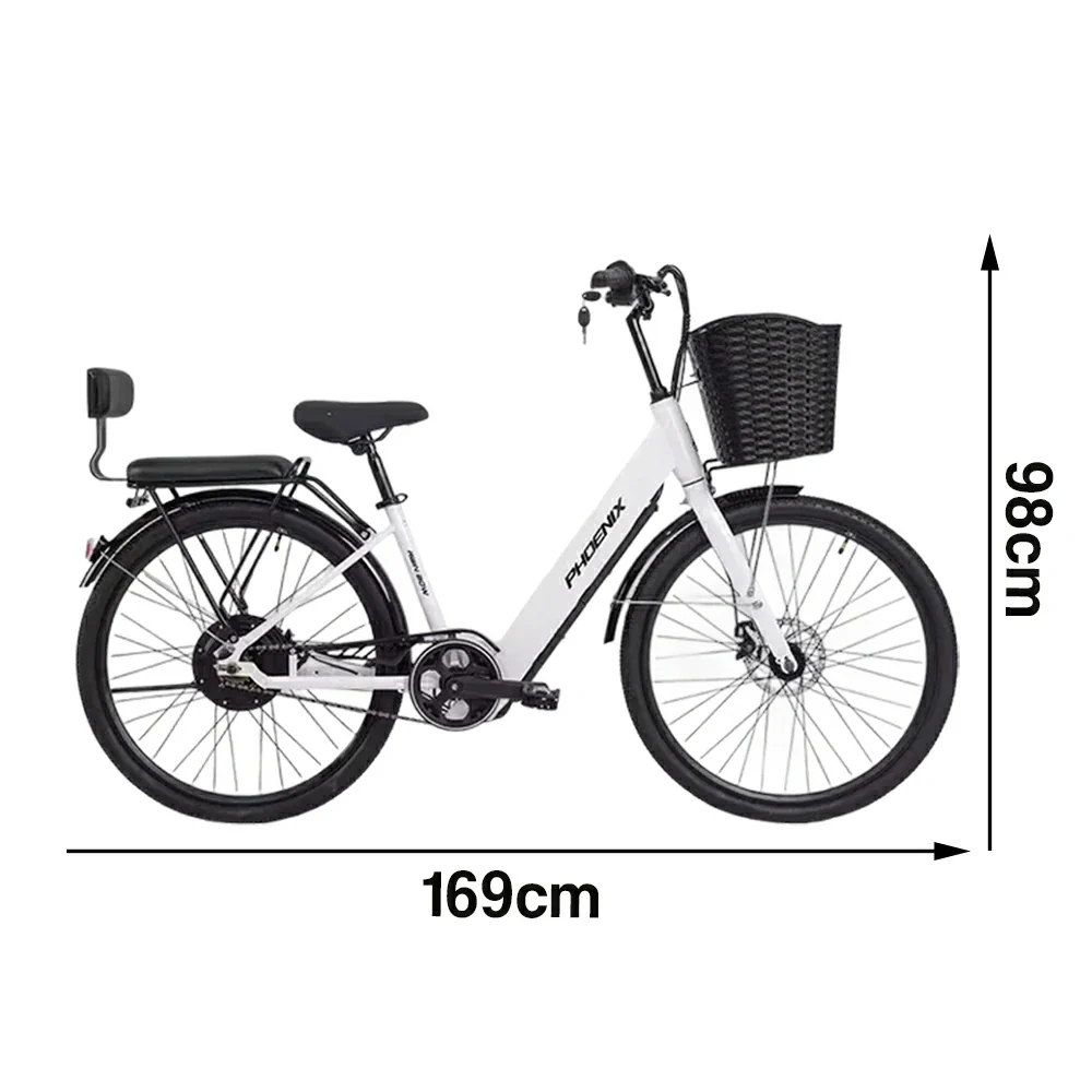 VOLTUS 26-Inch Electric Bike, 36V350W Motor, Dual Disc Brakes, High Carbon Steel Frame, Large Front Basket - White - Image 5
