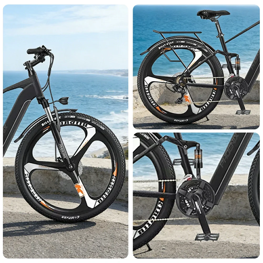 VOLTUS 26-Inch Electric Bike, 48V400W Motor, Shimano 21-Speed Gears, Aluminium Alloy Frame, Smart LCD Display, Dual Suspension, Three-Spoke Wheels - Black - Image 3