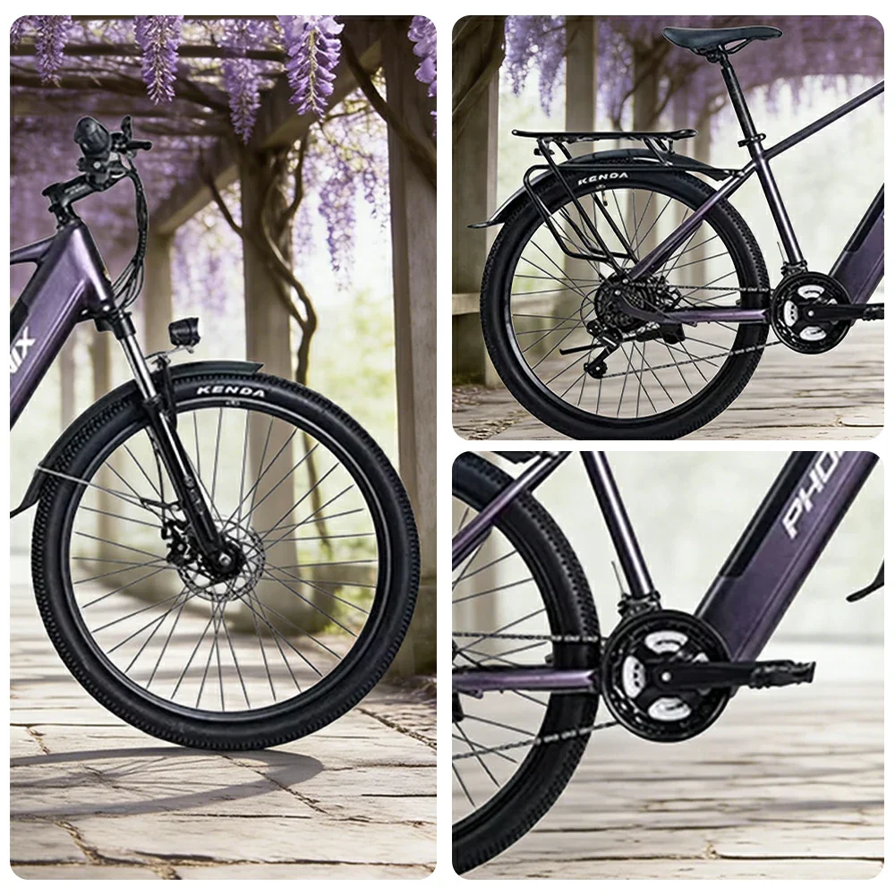 VOLTUS 26-Inch Electric Bike, 36V350W Motor, Shimano 21-Speed Gears, High Carbon Steel Frame, Removable Mid Battery, 80kg Rear Rack - Purple - Image 3