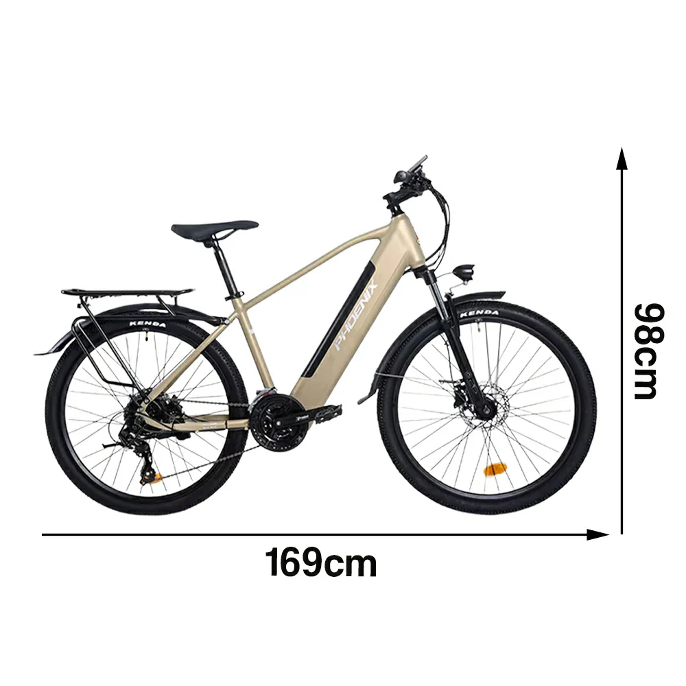 VOLTUS 26-Inch Electric Bike, 36V350W Motor, Shimano 21-Speed Gears, High Carbon Steel Frame, Removable Mid Battery, 80kg Rear Rack - Gold - Image 5
