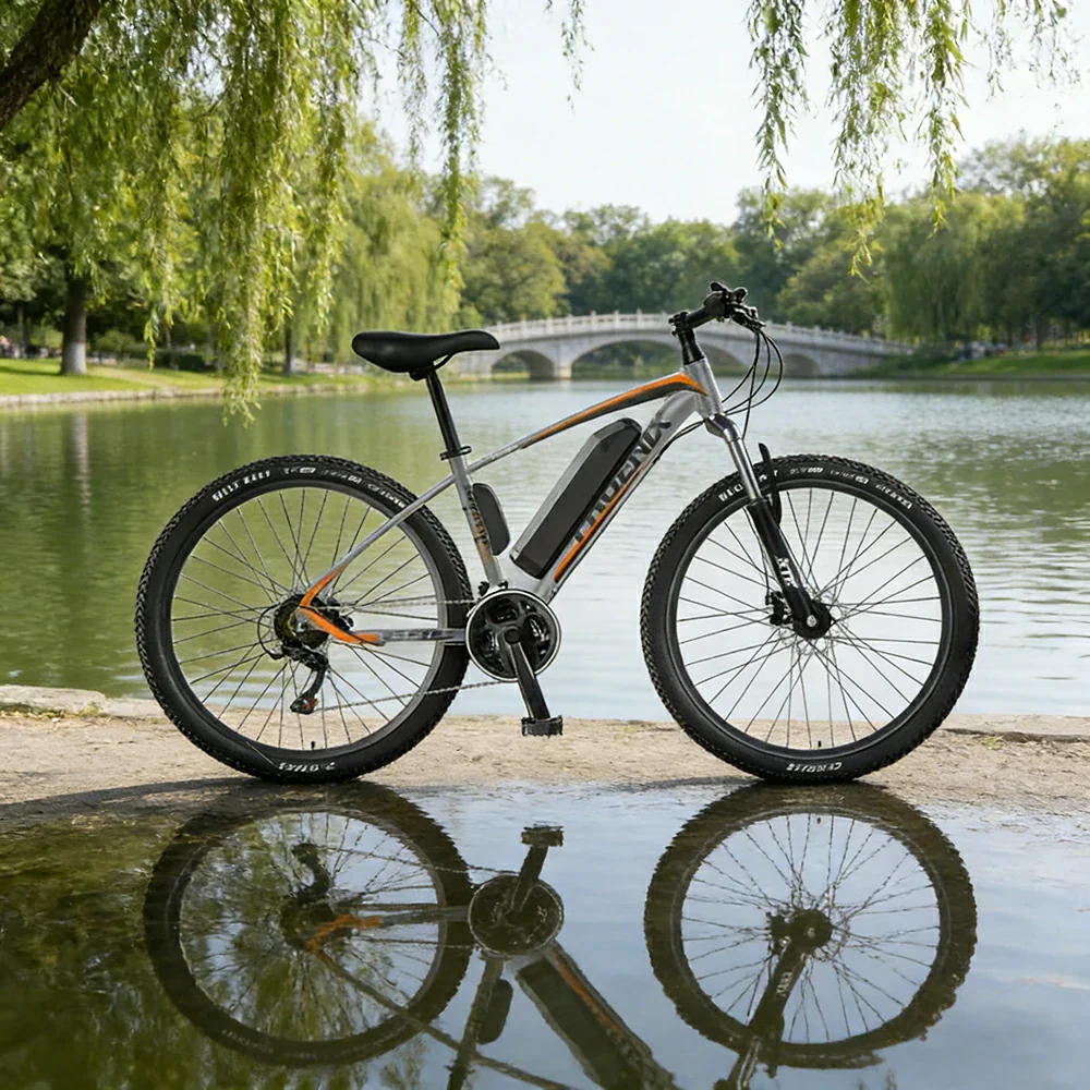 VOLTUS 26-Inch Electric Mountain Bike, 350W Brushless Motor, 21-Speed Gears, Aluminium Alloy Frame, Removable Battery, Spoked Wheels - Grey - Image 2