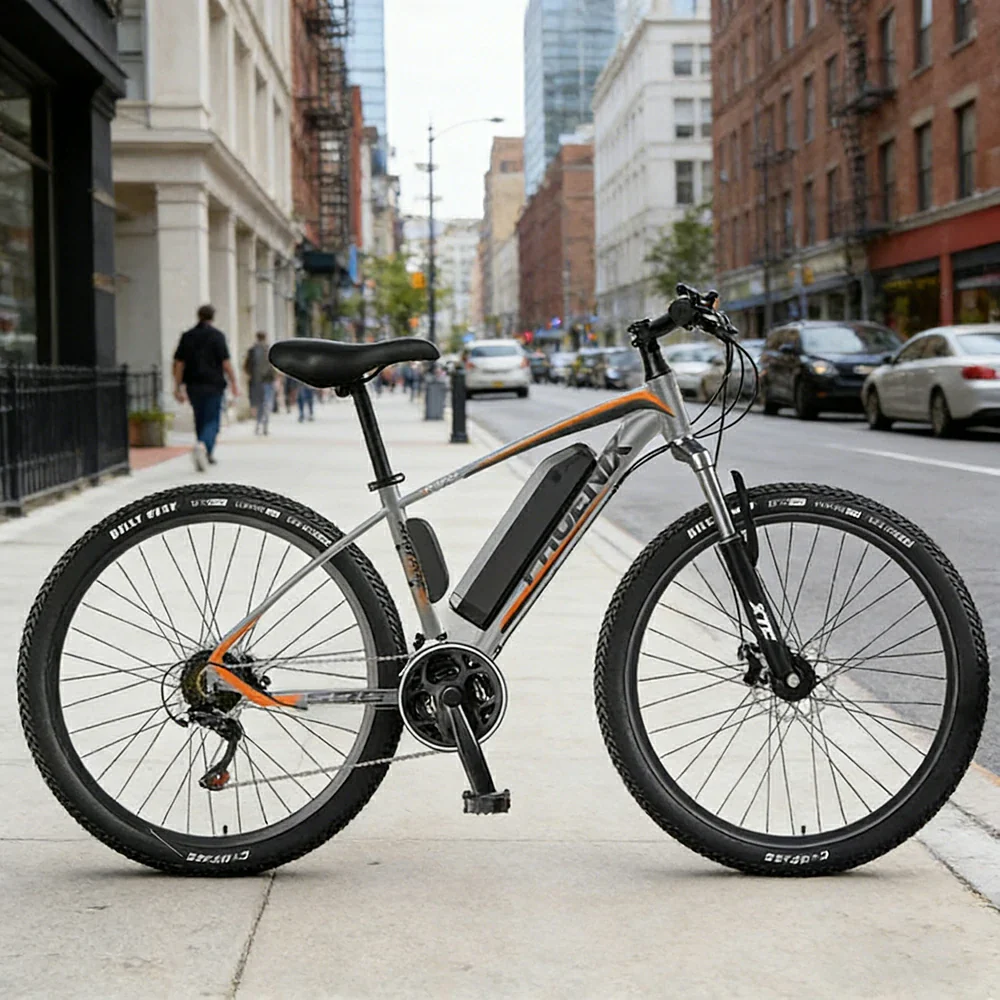VOLTUS 26-Inch Electric Mountain Bike, 350W Brushless Motor, 21-Speed Gears, Aluminium Alloy Frame, Removable Battery, Spoked Wheels - Grey - Image 4