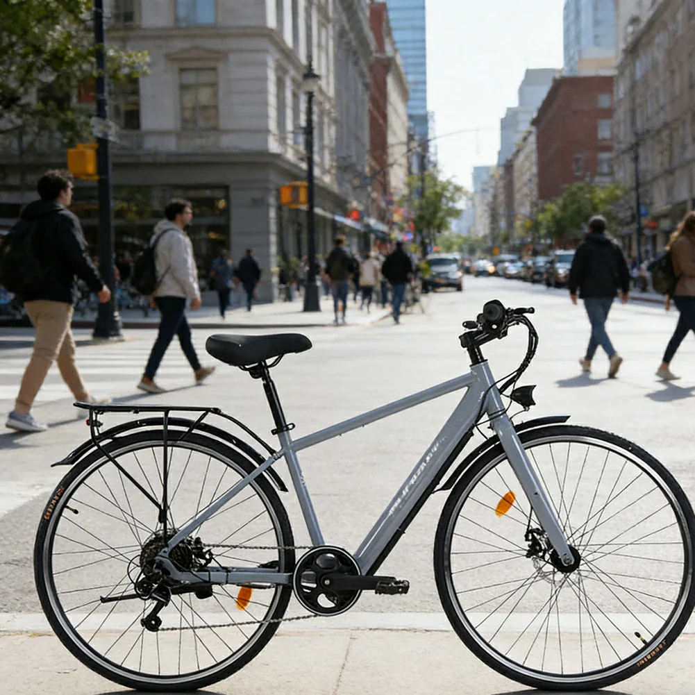 VOLTUS 700C Electric Road Bike, 36V350W Brushless Motor, Shimano 7-Speed Gears, High Carbon Steel Frame, Urban Commuter Design - Silver - Image 2