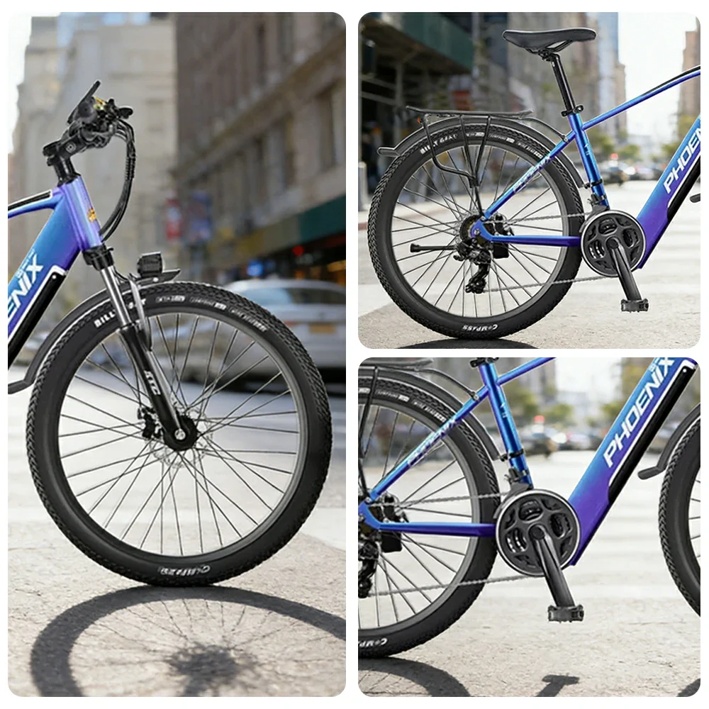 VOLTUS 26-Inch Electric Bike, 48V400W Brushless Motor, 21-Speed Gears, Aluminium Alloy Frame, Hidden Waterproof Battery, Spoked Wheels - Blue&Purple - Image 3
