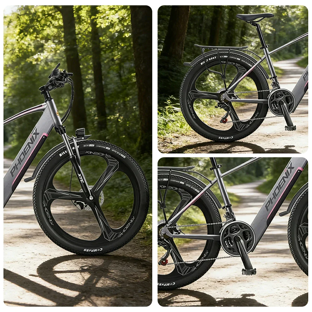 VOLTUS 26-Inch Electric Bike, 48V400W Brushless Motor, 21-Speed Gears, Aluminium Alloy Frame, Hidden Waterproof Battery, One-Piece Wheels - Silver - Image 3