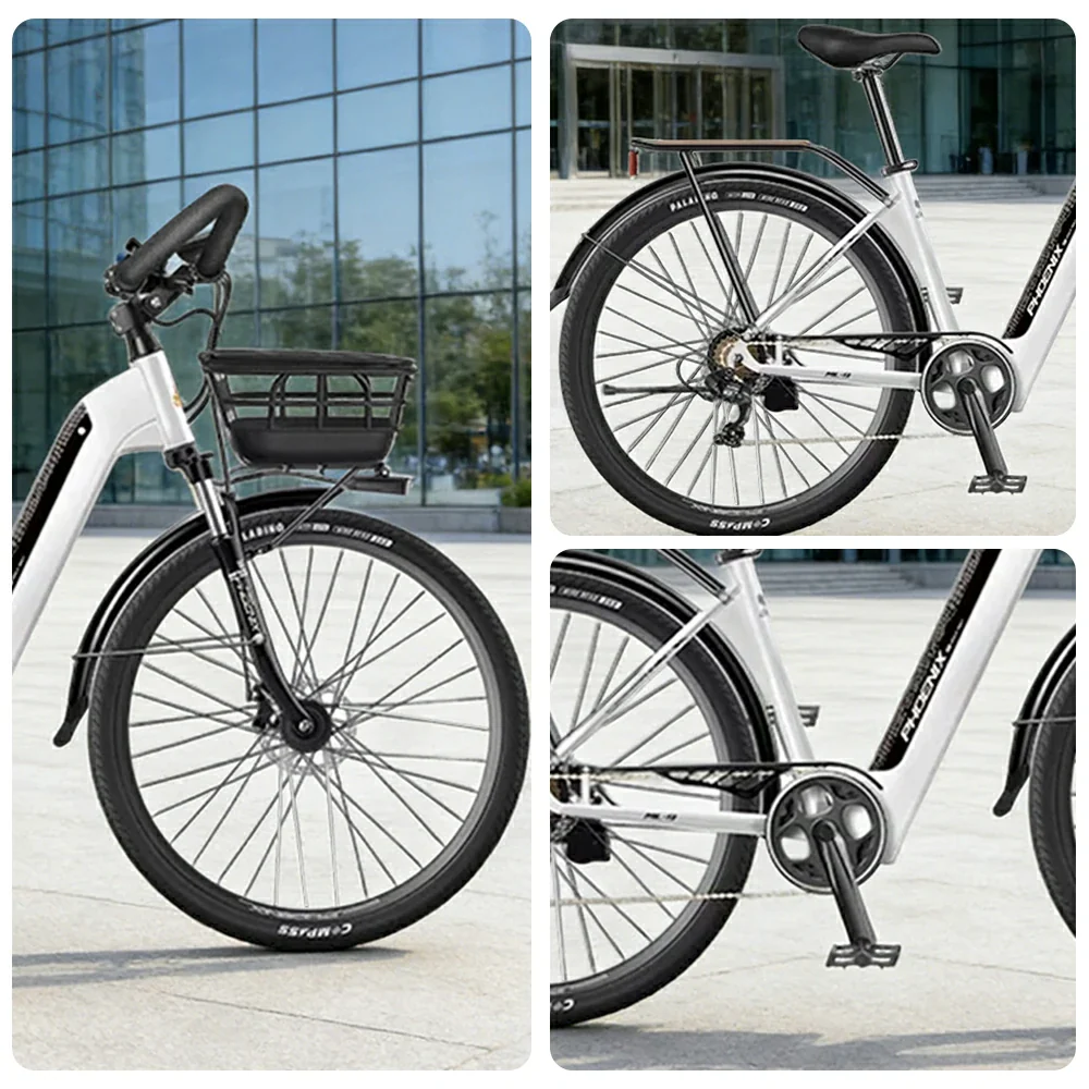 VOLTUS 700C Electric Road Bike, 48V400W Brushless Motor, Shimano 7-Speed Gears, Aluminium Alloy Frame, Hidden Battery, Spoked Wheels - Black&White - Image 3